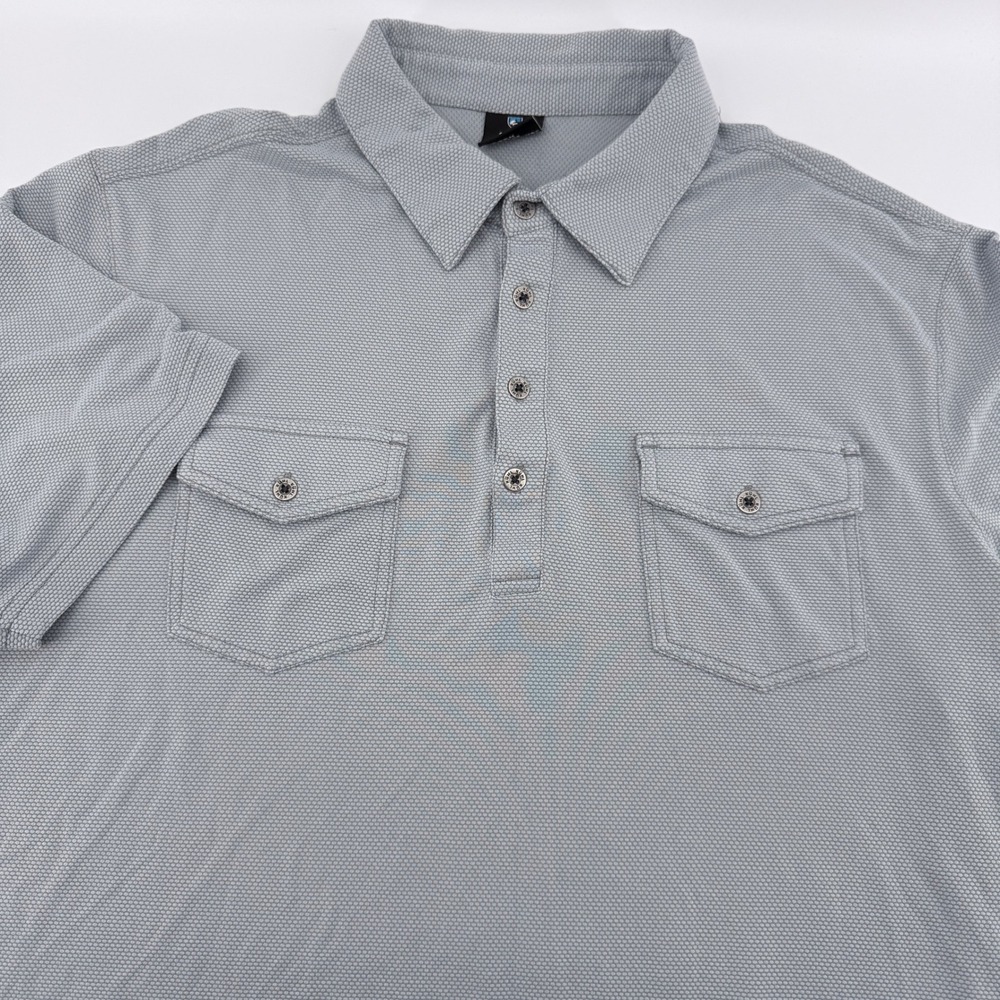 Kuhl Polo Shirt Mens Size‎ L Gray Textured Short Sleeve Dual Chest Pockets